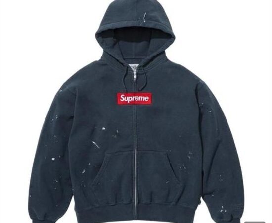 Supreme®/MM6 Maison Margiela Box Logo Zip Up Hooded Sweatshirt (SS26, Navy)