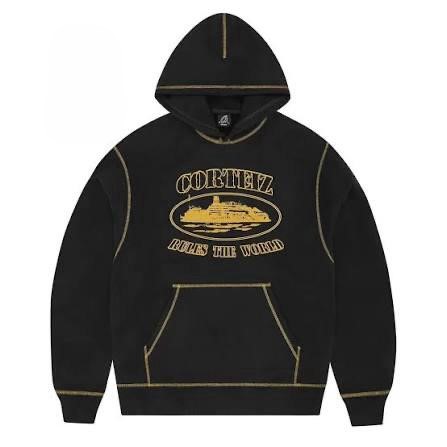 Corteiz Rules The World Alcatraz Hoodie (Black/Gold)
