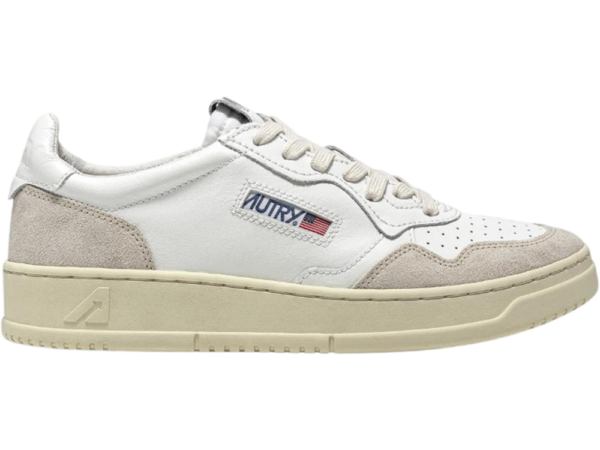 Autry Medalist Leather Low White Beige Suede (Women's)